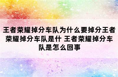 王者荣耀掉分车队为什么要掉分王者荣耀掉分车队是什 王者荣耀掉分车队是怎么回事